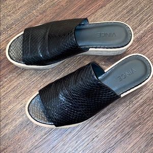 Vince Embossed Leather Slides; size 8.5